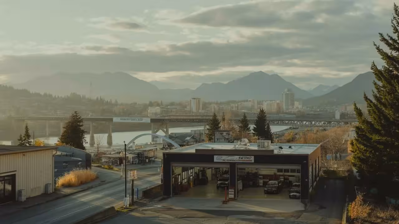 New Westminster, BC skyline near Tire Point Automotive
